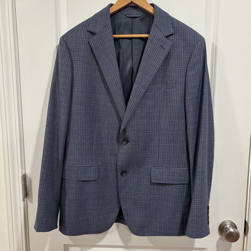 Bonobos Athletic Fit Plaid Blazer Jacket 40R Blue Wool Ramie Blend Sport Coat